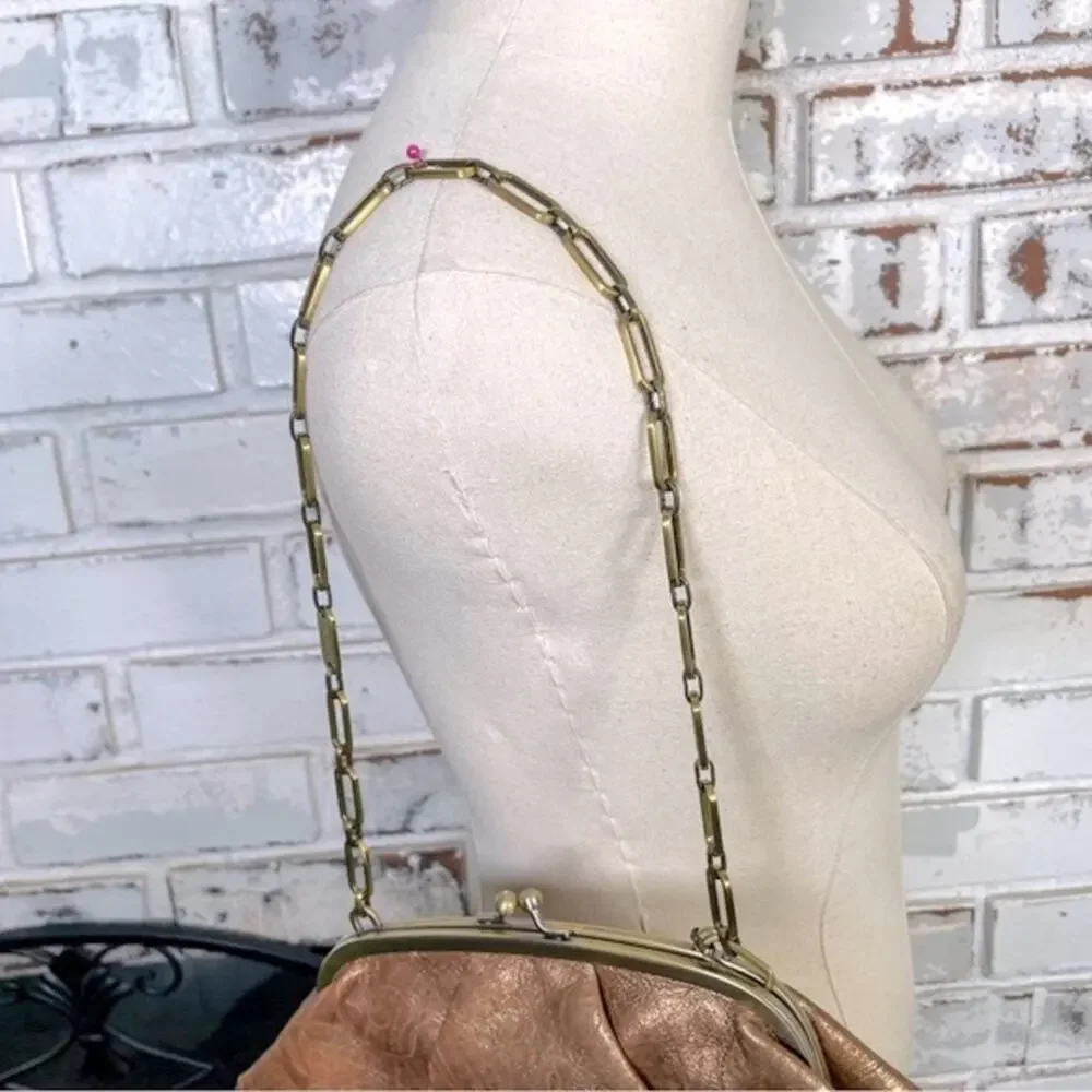 Vintage 90s Monsac Leather Gold Floral Embossed Gold Chain Handle Purse Bag